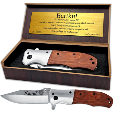 Nóż Myśliwski Huntsman w Drewnianym Pudełko Prezent dla Taty Żołnierza