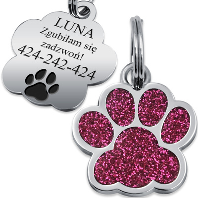 Adresówka Identyfikator dla Psa Kota Łapka Różowa METAL GRAWER Gratis