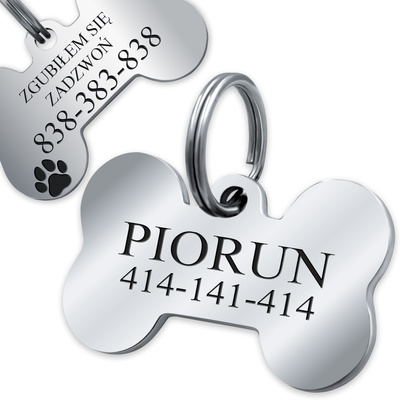 Adresówka Identyfikator dla Psa Kość Srebrna MOCNA Stal Nierdzewna GRAWER