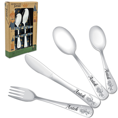 Sztućce dla Dzieci z GRAWEREM Książe Chłopiec na Chrzest Roczek Urodzinki