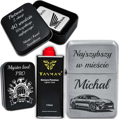 Zapalniczka Benzynowa z GRAWEREM + Pudełko Prezent dla Taty Męża Silver