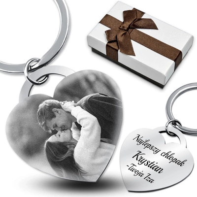 Brelok do Kluczy Serce z GRAWEREM Prezent dla Chłopaka Męża Srebrny