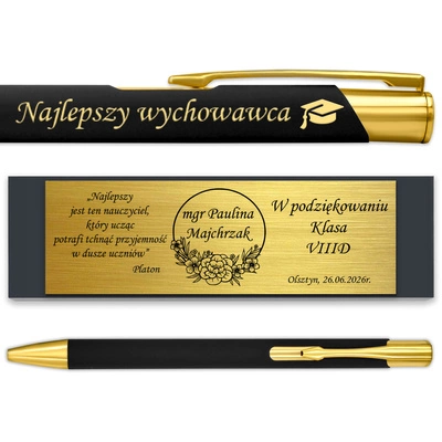 Długopis z GRAWEREM Czarny Prezent dla Nauczyciela Ucznia Wychowawcy