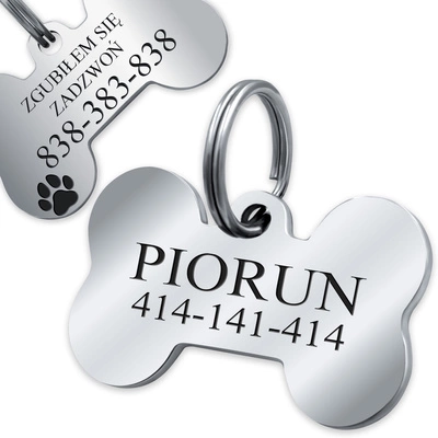 Adresówka Identyfikator dla Psa Kość Srebrna MOCNA Stal Nierdzewna GRAWER