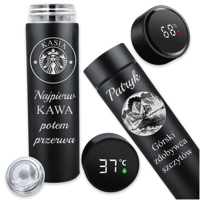 Kubek Termiczny TERMOS LED z GRAWEREM Prezent do Kawy Herbaty Yerby 500 ml