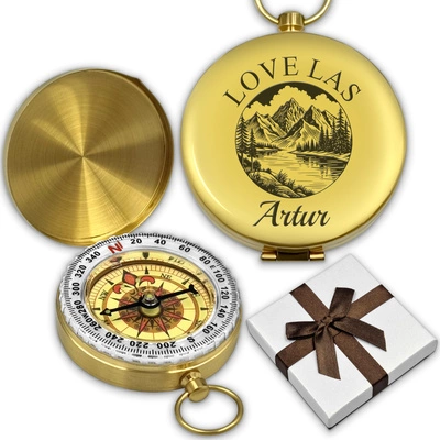 Mosiężny Kompas Złoty GRAWER Prezent na Urodziny Rocznicę Emeryturę