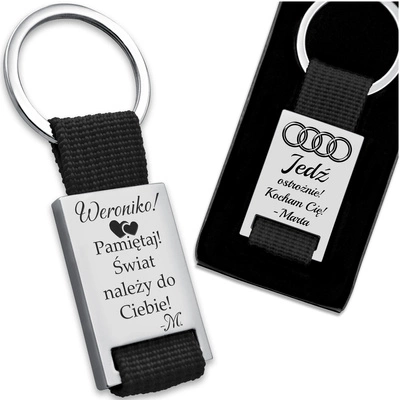 Brelok do Kluczy Metalowy Prostokąt Czarny z GRAWEREM Prezent dla Taty