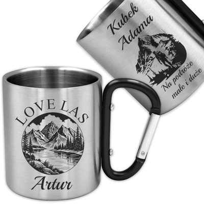 Kubek Stalowy z GRAWEREM 230 ml i Karabińczykiem na Prezent Czarny