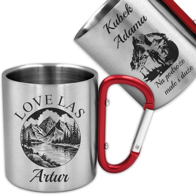 Kubek Stalowy z GRAWEREM 230 ml i Karabińczykiem na Prezent Czerwony 