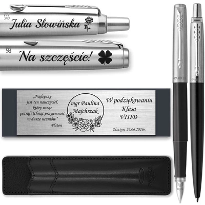 Pióro Wieczne i Długopis Parker Jotter 60 Czarny z ETUI Black GRAWER