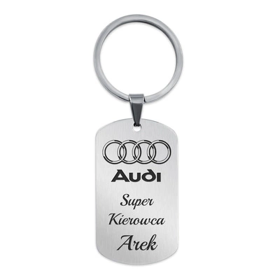 Brelok do Kluczy z GRAWEREM Srebrny Stalowy Prosty na Prezent