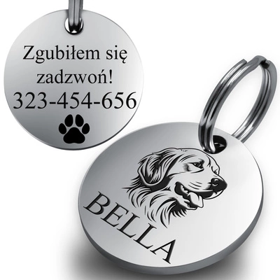 Adresówka Identyfikator dla Psa Okrągła Srebrna MOCNA Stal 316L GRAWER