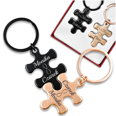 Brelok dla Par PUZZLE z Grawerem Prezent na Walentynki Rocznicę Związku