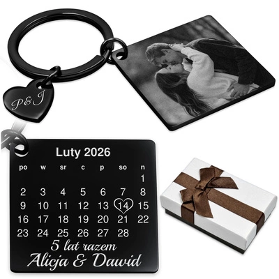 Brelok KALENDARZ z GRAWEREM Zdjęcia Czarny Prezent na Walentynki Rocznicę