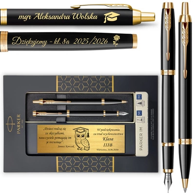 Pióro Wieczne i Długopis Parker IM Czarny GT z GRAWEREM Pozłacane Okienko