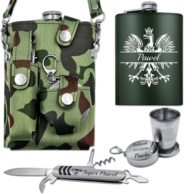 Zestaw Premium Piersiówka 270 ml Scyzoryk Etui + Kieliszek dla Żołnierza