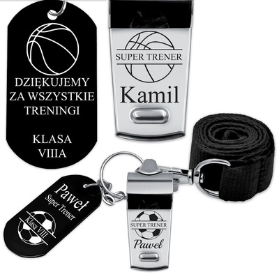 Gwizdek Metalowy Prezent dla Trenera Nauczyciela WF GRAWER + Brelok