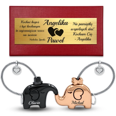 Brelok dla Par Urocze SŁONIKI z Grawerem Prezent na Walentynki Rocznicę