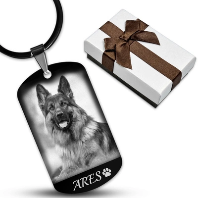 Brelok do Kluczy Stalowy z GRAWEREM Zdjęcia Psa PUPILA na Prezent Czarny