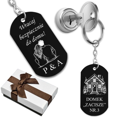 Brelok do Kluczy Metalowy Czarny z GRAWEREM Prezent dla Mamy Taty Męża