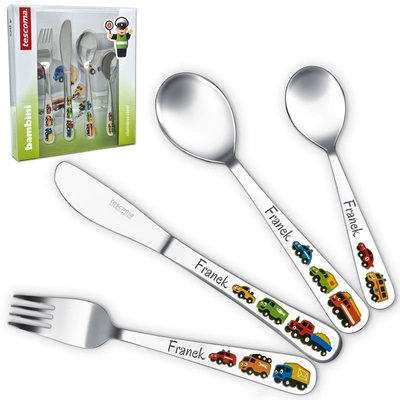 Sztućce dla Dzieci Tescoma Bambini AUTKA Grawer Prezent na Chrzest Roczek