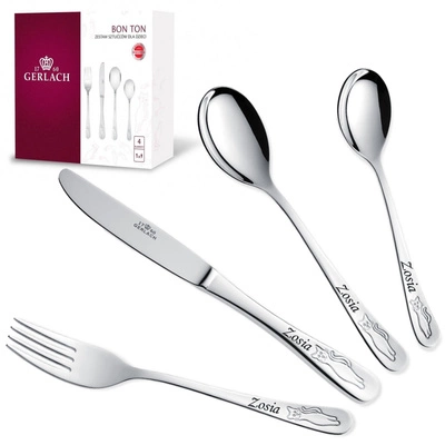 Sztućce dla Dzieci Gerlach Bon Ton Kotki Grawer Prezent na Chrzest Roczek