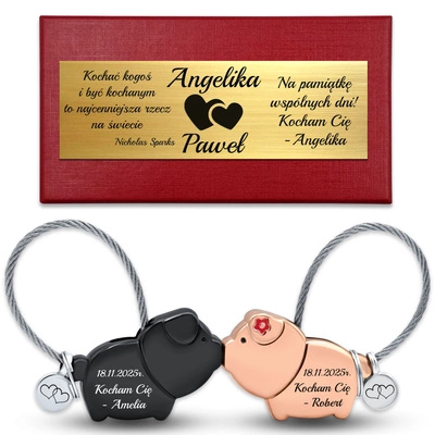 Brelok dla Par Urocze ŚWINKI Magnes z Grawerem Prezent na Rocznicę 