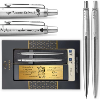 Ołówek i Długopis Parker Jotter Stalowy CT z GRAWEREM Prezent OKIENKO