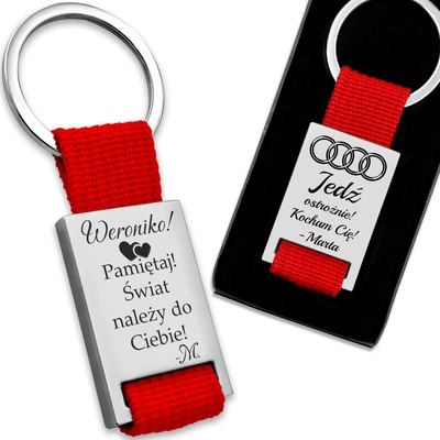 Brelok do Kluczy Metalowy Prostokąt Czerwony z GRAWEREM Prezent dla Taty