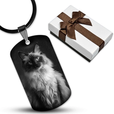 Brelok do Kluczy Stalowy z GRAWEREM Zdjęcia Kota PUPILA na Prezent Czarny