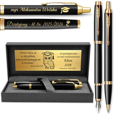 Pióro Wieczne i Długopis Parker IM Czarny GT Pozłacane z GRAWEREM Prezent