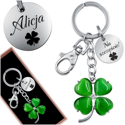 Brelok do Kluczy Koniczynka z Kryształkiem Grawer GRATIS na Prezent 