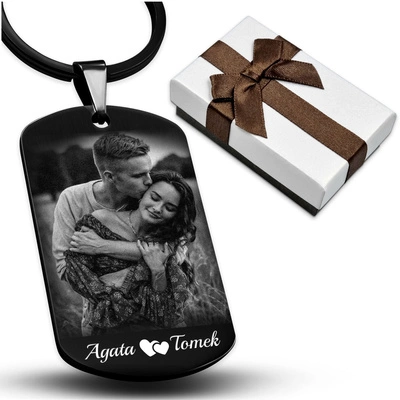 Brelok do Kluczy z GRAWEREM Zdjęcia Stalowy Prosty na Prezent Czarny