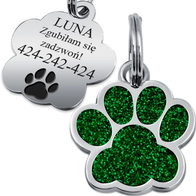 Adresówka Identyfikator dla Psa Kota Łapka Zielona METAL GRAWER Gratis