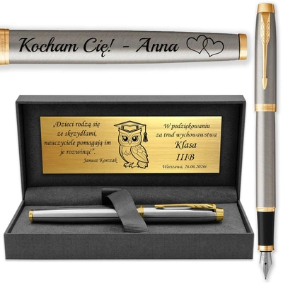 Pióro Wieczne Parker IM Brushed GT Pozłacane z GRAWEREM dla Chłopaka Męża