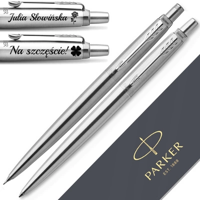 Ołówek i Długopis Parker Jotter Stalowy CT z GRAWEREM Prezent dla Taty