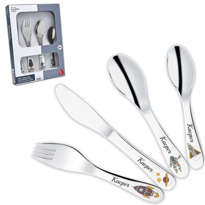 Komplet Sztućców dla Dzieci Astronauta Grawer Prezent na Chrzest Roczek