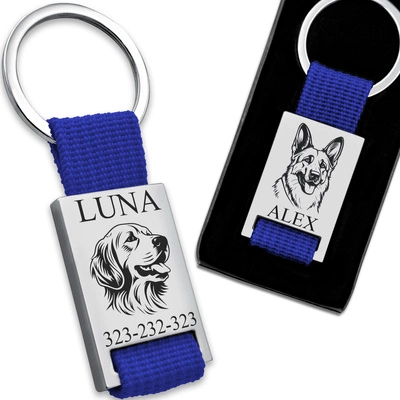 Adresówka Identyfikator dla Psa Prostokąt Niebieska MOCNA Metal GRAWER