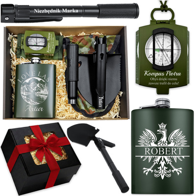 Zestaw Prezentowy Kompas + Saperka + Piersiówka Wojskowa z GRAWEREM Gratis