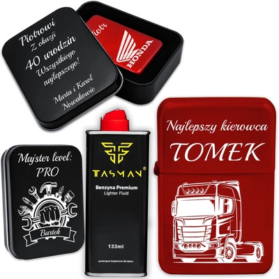 Zapalniczka Benzynowa z GRAWEREM + Pudełko Prezent na Święta RED