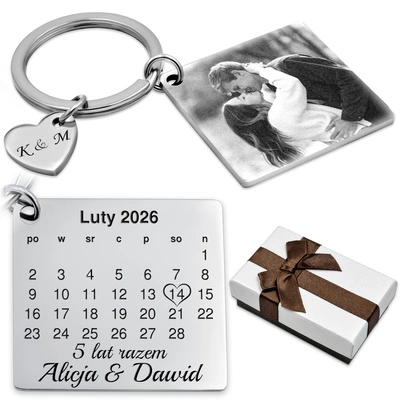 Brelok KALENDARZ z GRAWEREM Zdjęcia Srebrny Prezent na Walentynki Rocznicę