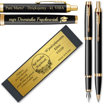 Pióro Wieczne i Długopis Parker IM Czarny GT Pozłacane GRAWER dla Mamy Taty