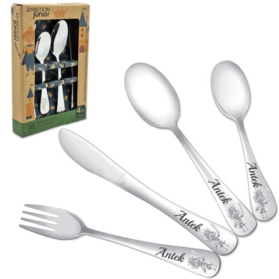 Sztućce dla Dzieci z GRAWEREM Książe Chłopiec na Chrzest Roczek Urodzinki