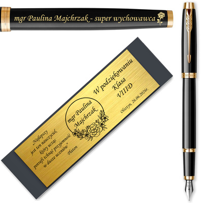 Pióro Wieczne Parker IM Czarne GT Pozłacane z GRAWEREM na Prezent Tabliczka